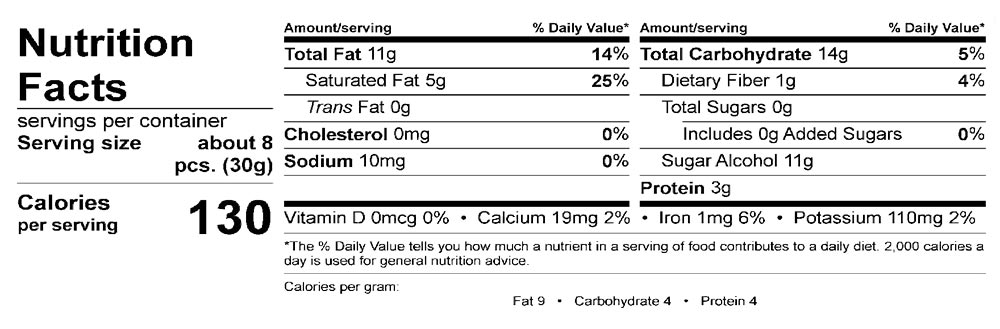 Nutrition Facts for Sugar Free Bridge Mix