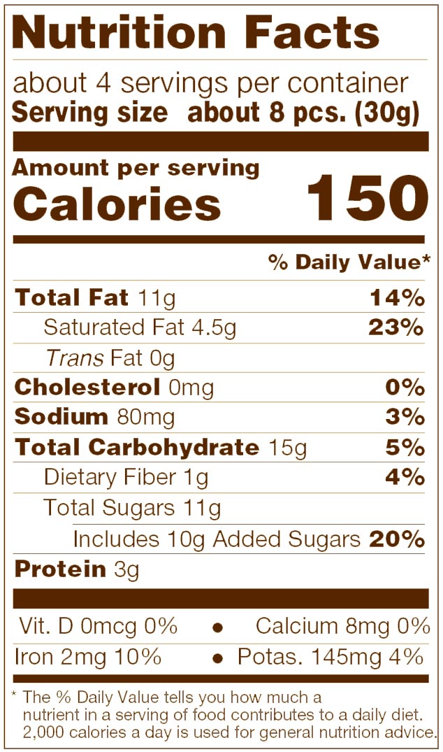 Dark Chocolate Sea Salt Cashews Nutrition Facts