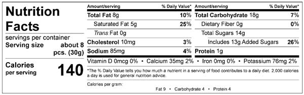 Nutrition Facts Milk Chocolate Sea Salt Caramels
